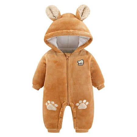

XFHLMJFF Bear Ears Jumpsuit Hooded for Long Sleeve Winter Bodysuit Girls Boys Cartoon Onesies Baby Girls Solid Color Outerwear 12-18 Months