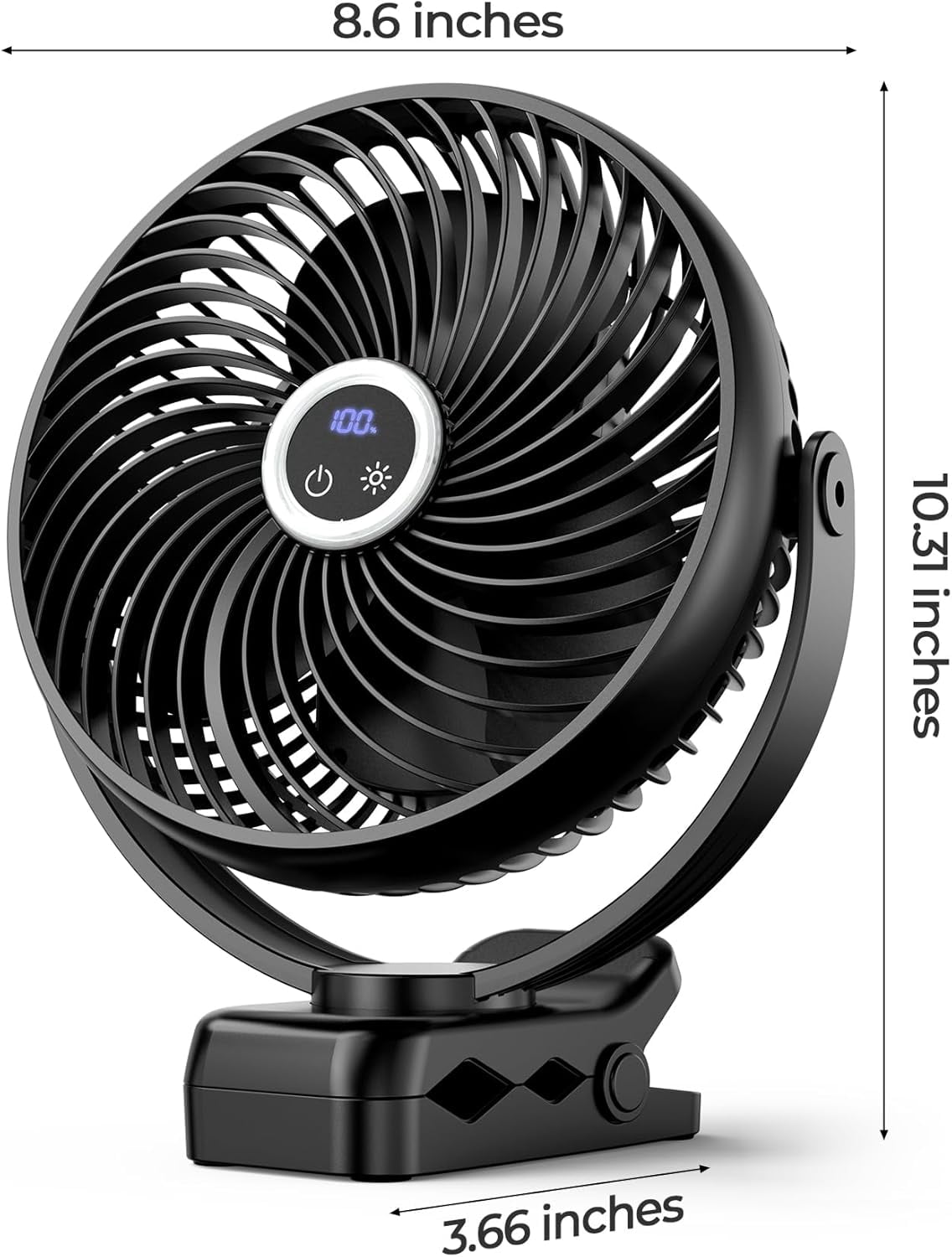 10000mAh Clip on Fan Rechargeable, 8-Inch Battery Operated Desk Fan, USB Fan, 4 Speeds, Strong Airflow, Sturdy Clamp for Golf Cart Office Desk Outdoor Travel Camping Tent Gym Treadmill,Black