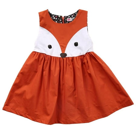 Baby Girls Sleeveless Fox Dress Casual Summer Cartoon Animal Dress 1-2T