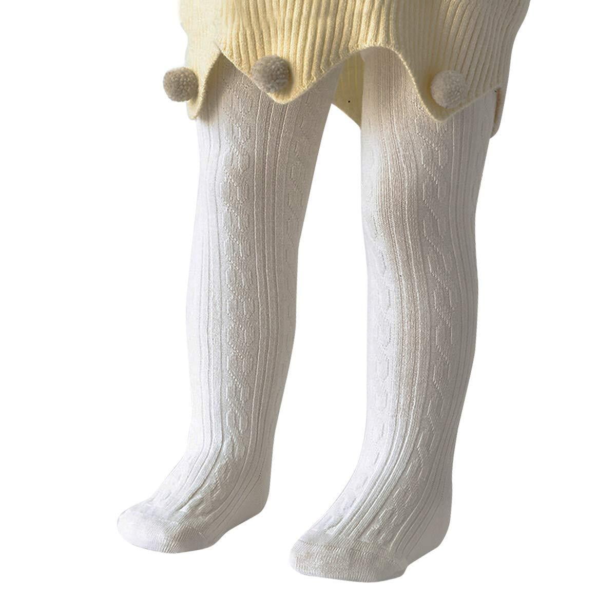 American Trends Infant Soft Tights Thick Cable Knit Leggings Stockings Cotton Pantyhose for Newborn Infant Toddler Baby Girl Tights White S