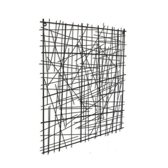 32" X 32" Black Handcrafted Abstract Lines Metal Hanging Dimensional Sculpture