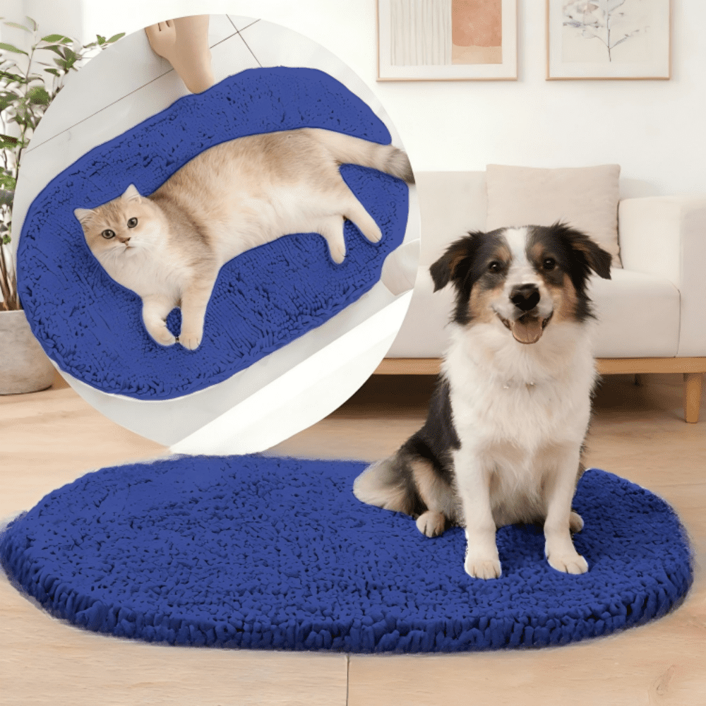 MK Gdledy Chenille Oval Bath Rug 20x32, Rubber Backing Quick Dry Washable Microfiber Mats，Dark Blue