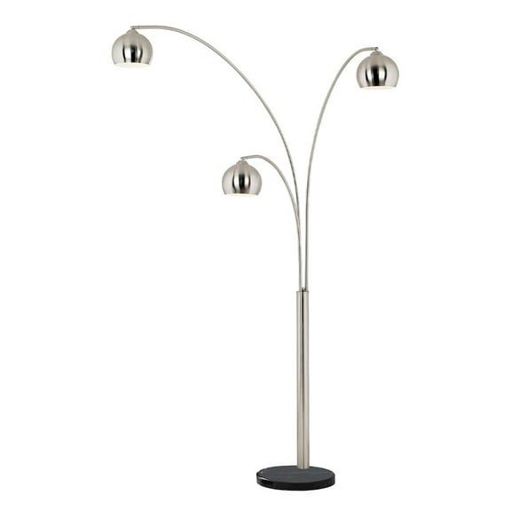 NOVA OF CALIFORNIA Triple 3 Light Arc Floor Lamp - Satin Nickel, Black Marble Base, Dimmer Switch
