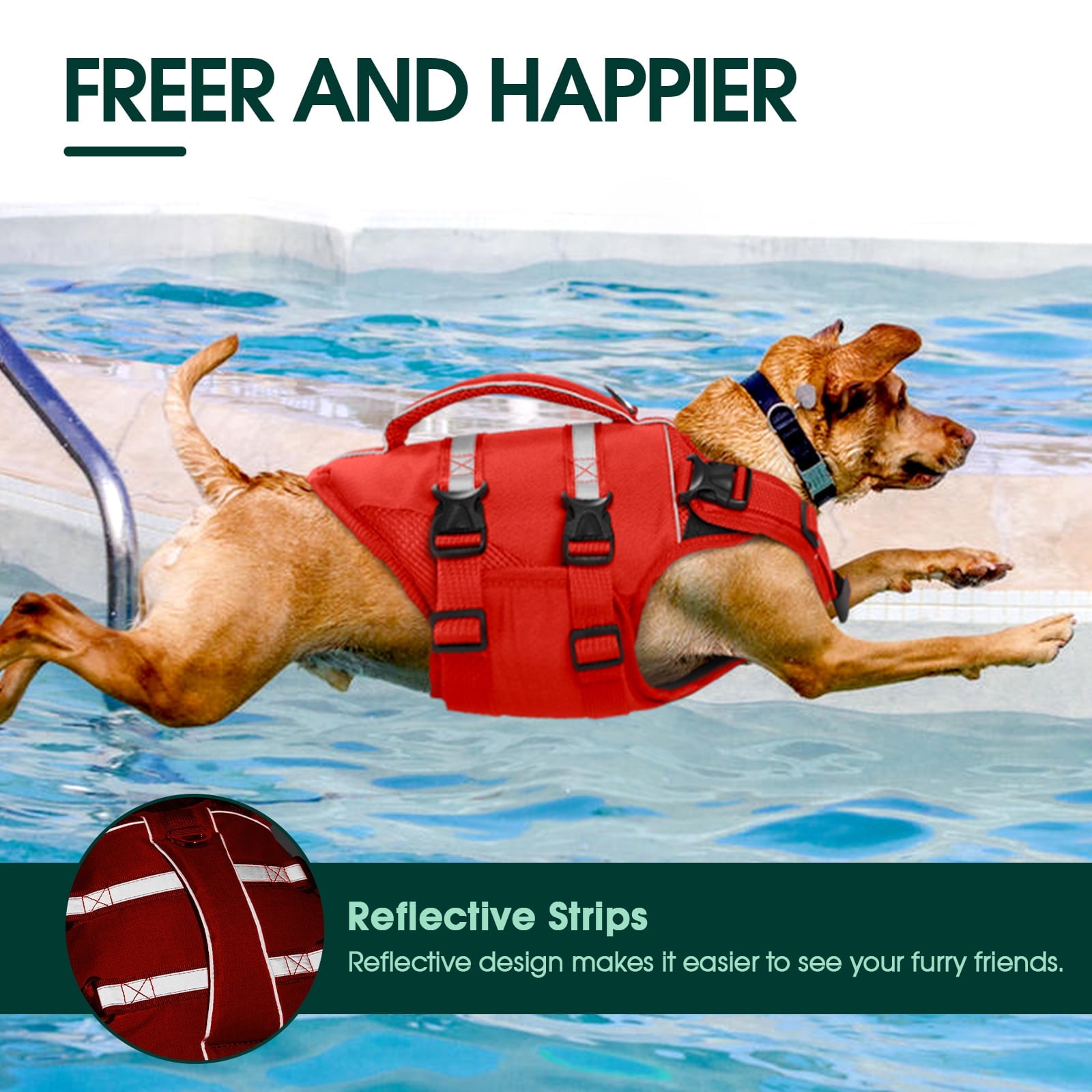 Kuoser Dog Life Jacket, High Flotation Dog Life Vest for Swimming Boating, Red, XS