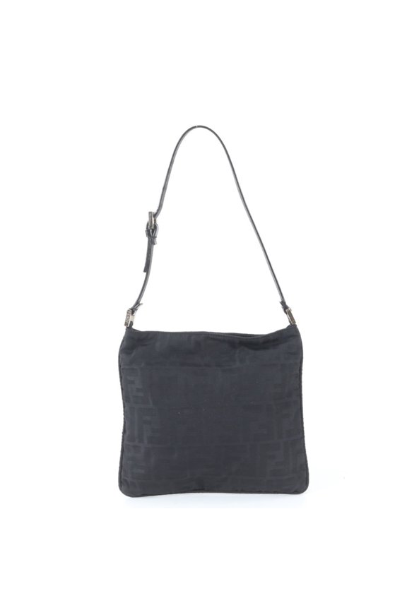 Pre-Owned Fendi Zucca Leather Nylon Shoulder Bag Handbag Black Brand Women's