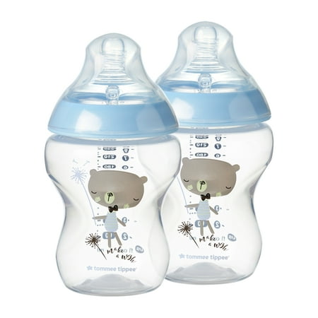 Tommee Tippee Closer to Nature Baby Bottle, Breast-Like Nipple with Anti-Colic Valve, BPA-free – 9-ounce, 2 Count, Blue