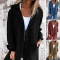 thumbnail image 2 of Autumn Winter Women Jacket Turn-down Collar Single-breasted Long Sleeves Loose Solid Color Woolen Coat Pockets Mid Length Commuting Dating Overcoat, 2 of 8