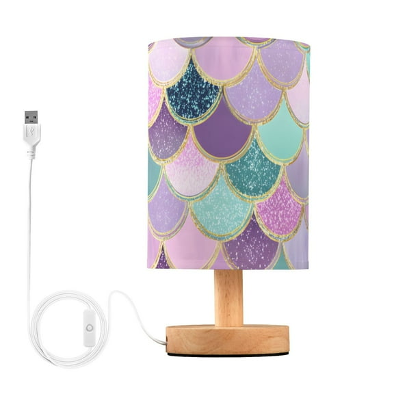 Pink Blue Purple Mermaid Scales Table Lamp with USB Port LED Warm Light Lamp Night Light Home Decor