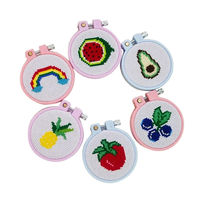 yuksok DIY Counted Cross Stitch Beginner Starter Fruit Pattern Sewing Set 6pcs
