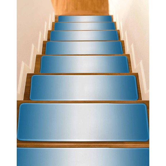 Stair Treads for Wooden Steps, Blue Ombre Peel and Stick Stair Treads with Adhesive, Blue White Gradient Modern Abstract Art Non Slip Indoor Stairs Runner Rugs Mats for Elders Dogs 8"x30"7PCS