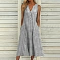 thumbnail image 2 of USSUMA Dress for Women Wedding Guest, Women Sundress Button Striped Print Sleeveless V Neck Tank Dress Casual Loose Long Maxi Dress Party Beach Tunic Dresses, 2 of 7