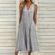 thumbnail image 1 of ICHUANYI ClearanceWomen's Fashion Casual Sleeveless V-Neck Button Striped Print Pocket Maxi Dress(Gray, L) ICHUANYI WER20232080503459, 1 of 8