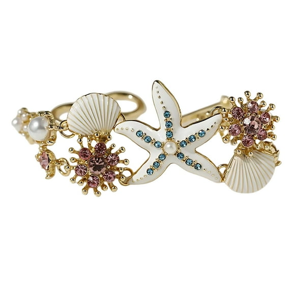Starfish Charm Bracelet for Women by Ginger Lyne Gold Plated Pearls Starfish and Shells