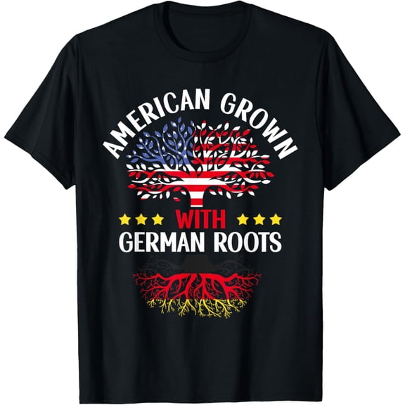 American Grown With German Roots Us Germany German American T-ShirtMen's and women's gift, black and white T-shirt, size: Extra large S-4XL
