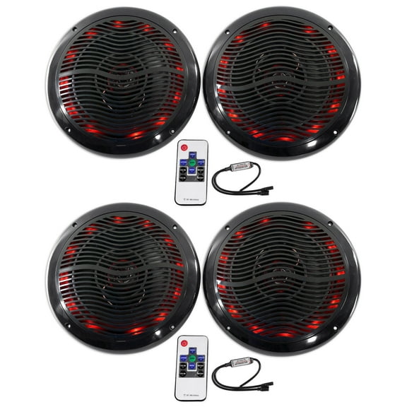 (4) Rockville RMC65LB 6.5" 1200w Black Marine Speakers w/Multi Color LED Remote