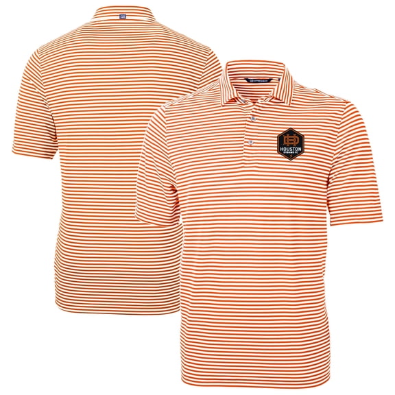 Men's-Cutter & Buck  Orange Houston Dynamo FC Big & Tall Virtue Eco Pique Stripe Recycled Polo