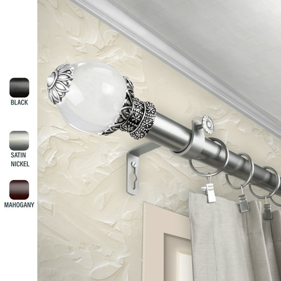 Glossy 1" dia. Curtain Rod 28-48 inches - Satin Nickel