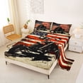 thumbnail image 2 of Castle Fairy Retro Motorcycle Queen Sheet Sets 4 Pieces for Teens, American Flag Art Bed Set for Bedroom, Red Beige, 2 of 6