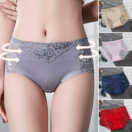 

Jiaroswwei Women Underpants Lace Patchwork High Elasticity Mid Waist Soft Protective Anti-shrink Quick Dry Thin Lady Panties for Inner Wear