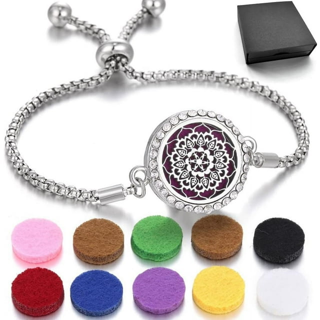 JEAN SMILE Essential Oil Diffuser Bracelet Aromatherapy Locket Scent Bracelet Adjustable Bracelet Styles Set with 10 Refill Pads,Pads Send a Beautiful Gift Box