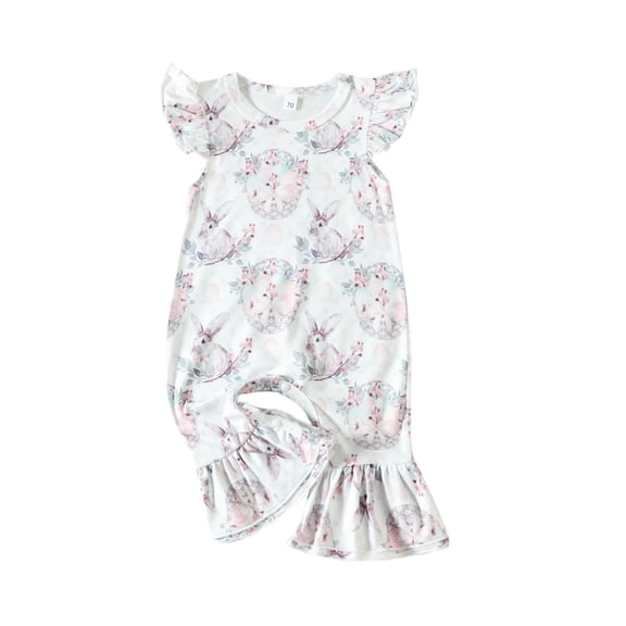 MZXELPRJD Baby Girl Easter Romper Toddler Boys Clothing Set Size 10-12 Youth Girls Easter Fly Sleeve Cartoon Rabbit Prints Romper Bell Kids Jogger Set
