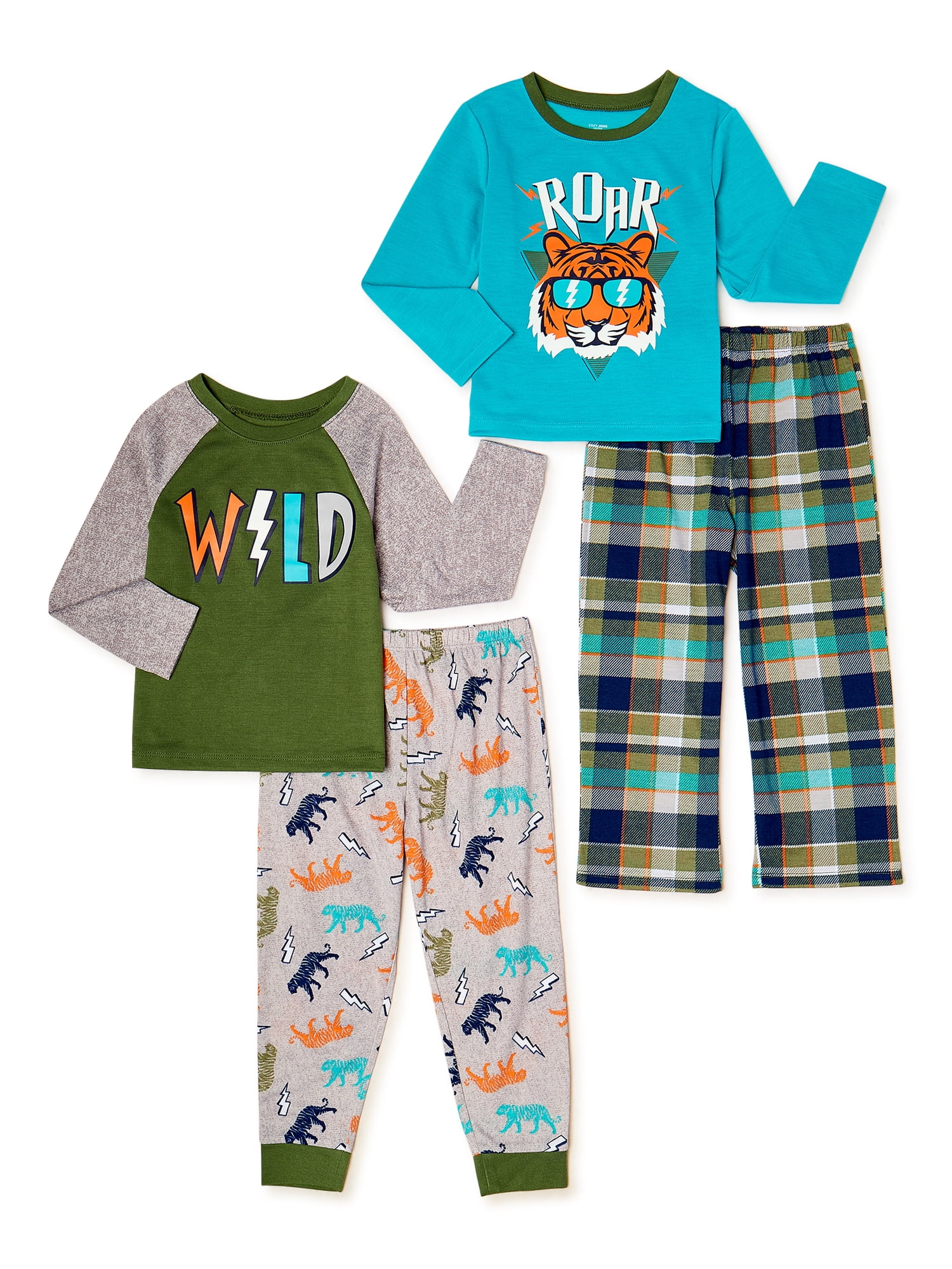 Cozy Jams Long Sleeve Crew Neck Plaid Pajamas (Infant or Toddler) 4 Piece Set