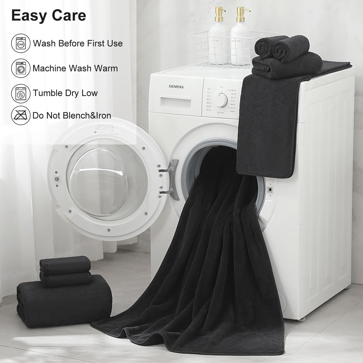 Beartech 8 Piece Microfiber Bath Towels Set - 2 Bath sheets,2 Hand Towels,4 Washcloths,Soft & Highly Absorbent Family Towels,Quick Dry & Less Lint Shower towels for Bathroom,Spa-Black
