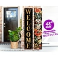thumbnail image 3 of Reversible Dia de los Muertos Welcome Porch Sign - Vintage Sugar Skull Decor, 3 of 7