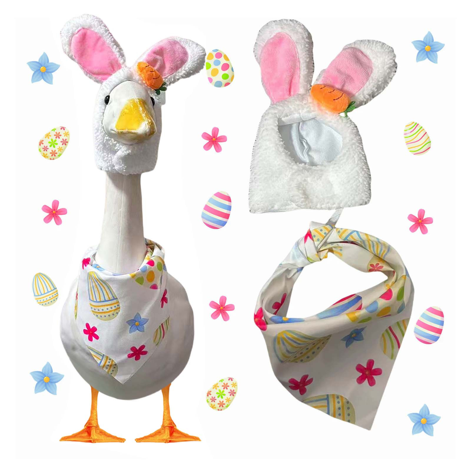 Tyidzon Easter Porch Goose Outfits, Bunny Hood & Bib Porch Goose Clothes for Outdoor Yard Lawn Patio Easter Decoration Fits 23"H Large Porch Goose