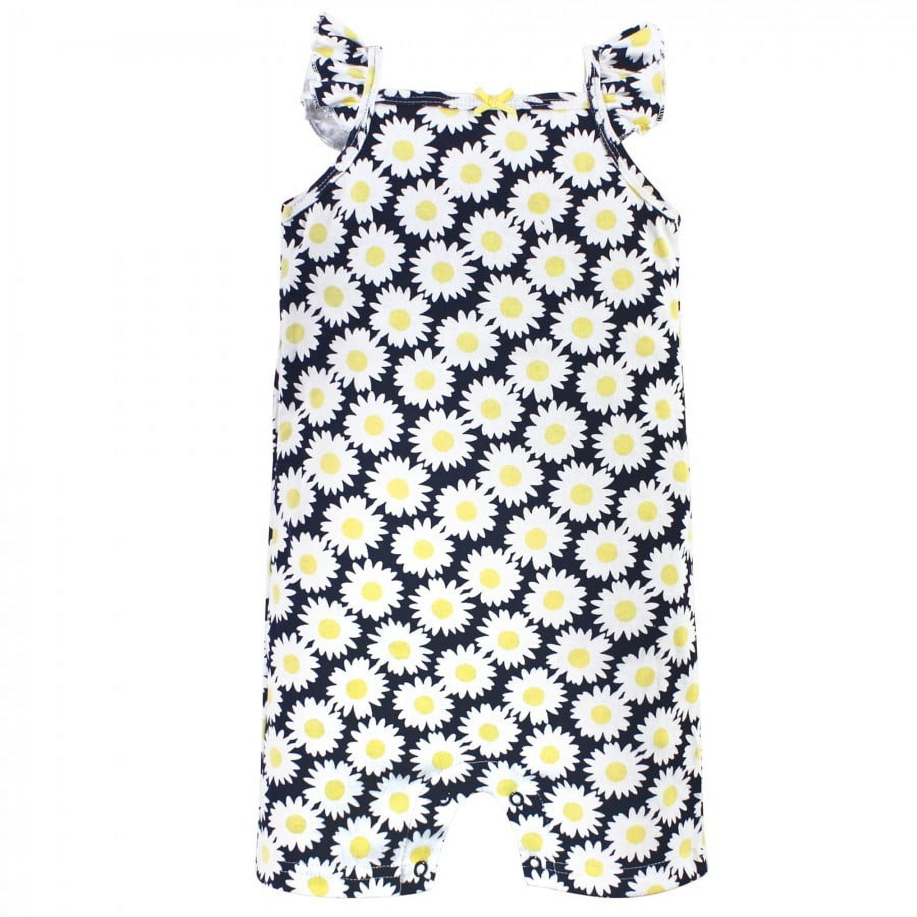 Hudson Baby Infant Girl Cotton Rompers 3pk, Daisy, 0-3 Months
