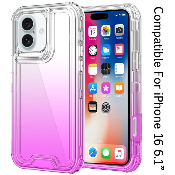 For Apple iPhone 16 (6.1") Hybrid 3in1 Clear Two Color Tone Transparent Shockproof Rubber TPU   Hard Protective Frame Cover ,Xpm Phone Case [ Clear   Purple ]
