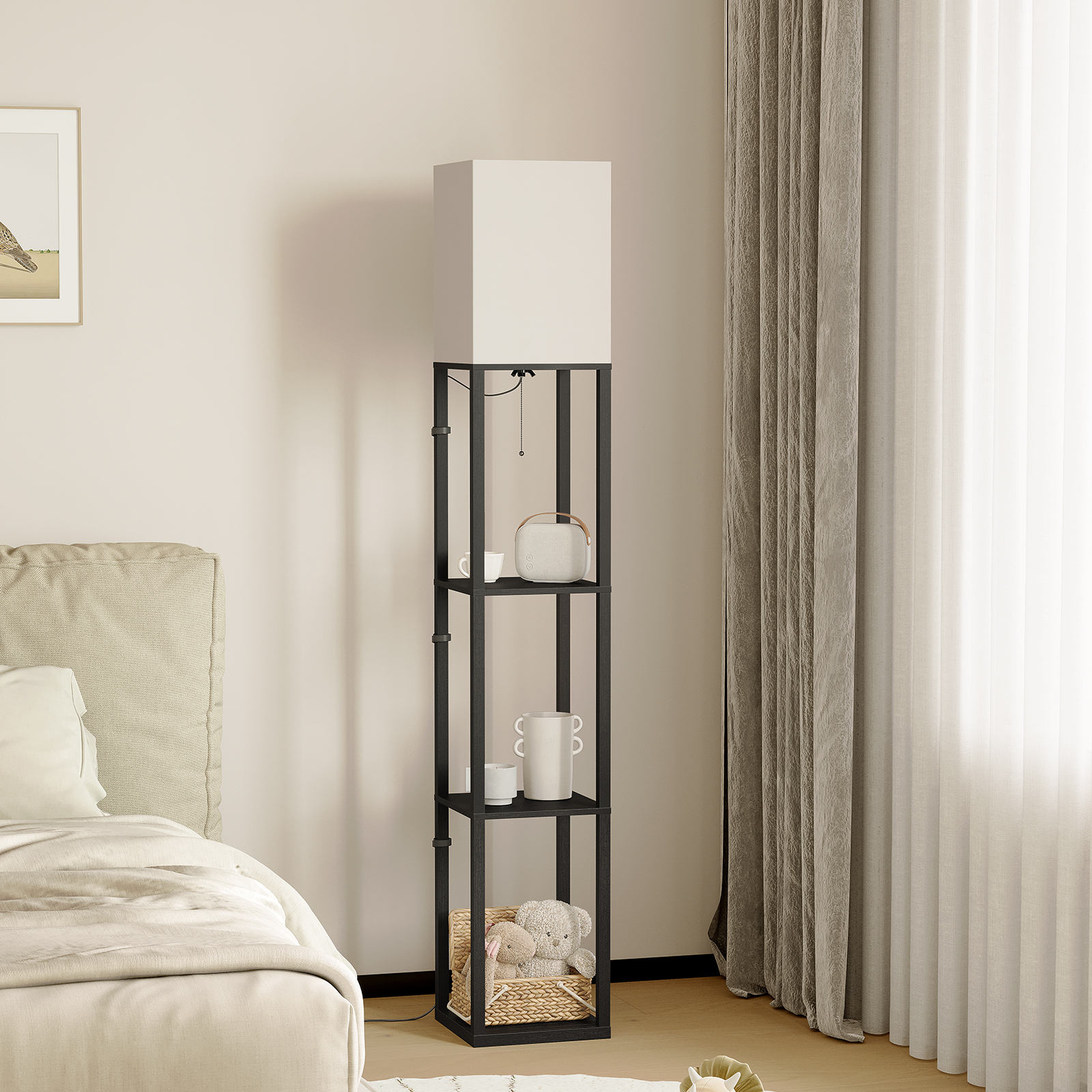 Sunmory 63" Floor Lamp with Shelves, Black photo 3