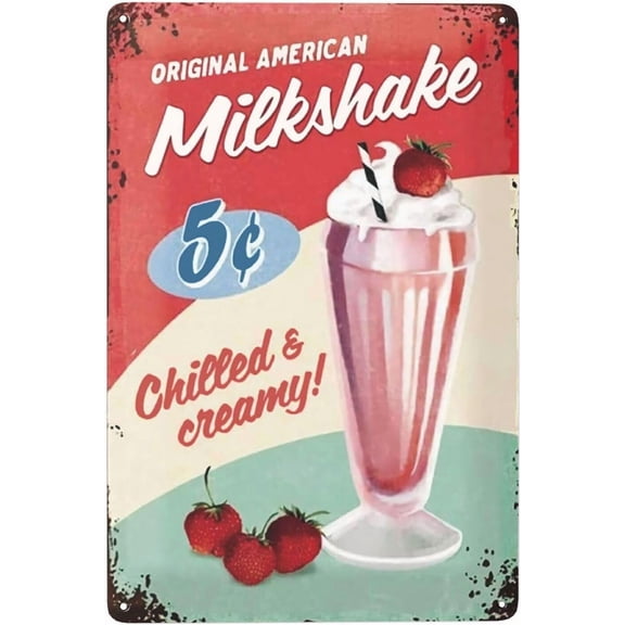 Tin Sign Retro, USA – Milkshake – Gift Idea for USA & Diner Fans, Metal Plaque, Vintage De for Wall Decoration, 7.9" X 11.8" Sign
