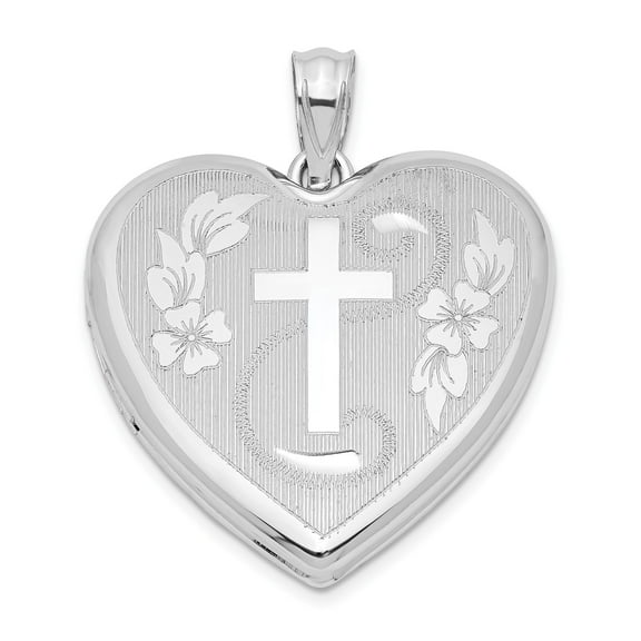Sterling Silver Floral Engraved Heart Locket Necklace with Vintage Design and Mirror Finish Cross Pendant for Men and Women