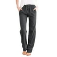 thumbnail image 2 of SAHFX Petite Linen Pants for Women Drawstring Pants Baggy Trousers Lounge Trousers Palazzo Pant Long Pant with Pockets Pull-On Pants Dress Pants Work Pants Straight Leg Pants Beach Vacation Clothes, 2 of 6