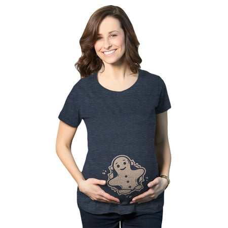 

Gingerbread Cookie Maternity Tshirt Cute Christmas Cookie Pregnancy Announcement Graphic Tee (Heather Navy) - XXL