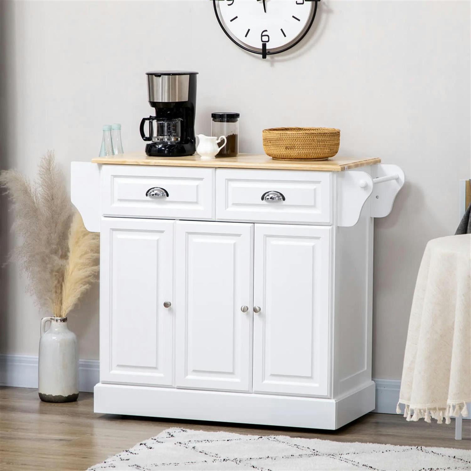 Demi Bonn 3 Tier Kitchen Island Cart on Wheels, Rolling Dining Room Serving Utility Carts Mobile Movable with Drawers for Dining Room, White