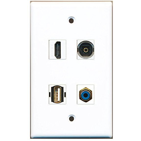 RiteAV - 1 Port HDMI 1 Port RCA Blue 1 Port USB A-A 1 Port Toslink Wall Plate
