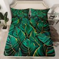 thumbnail image 2 of Manfei Monstera Leaf Twin Sheet Sets,Tropical Botanical Twin Fitted Sheet,Green Gold Flat Sheet For Girl Boys,Ultra Soft Home Decor,3pcs, 2 of 7