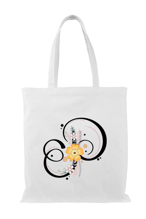 Letter P Flower Bouquet Tote Bag - Image by Shutterstock, One Size Cotton Canvas Tote Bag