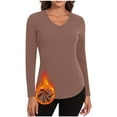 thumbnail image 1 of Timegard Womens Tops Fleece Lined Comfy Skinny Tops V Neck Thermal Underwear Fall Winter Solid Color, 1 of 6