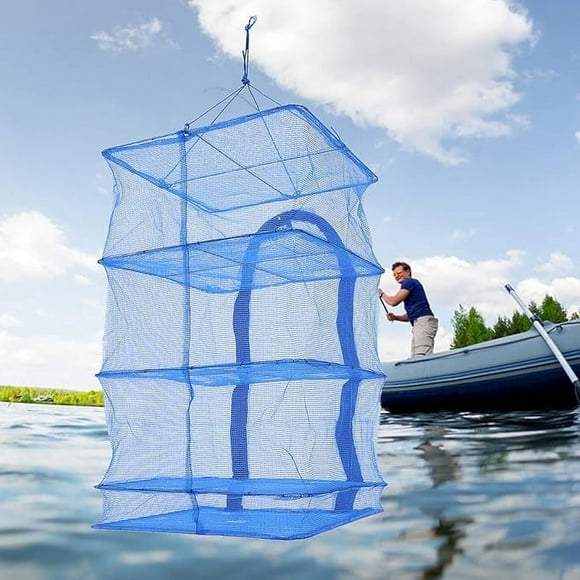 Fiudx Red Plegable para Secar Al Sol, Jaula para Peces de Malla de Pe, Cuerda Colgante con Marco de Acero, Secador de Alimentos Multifuncional, para Uso En Interiores y Exteriores, Solución de Almace