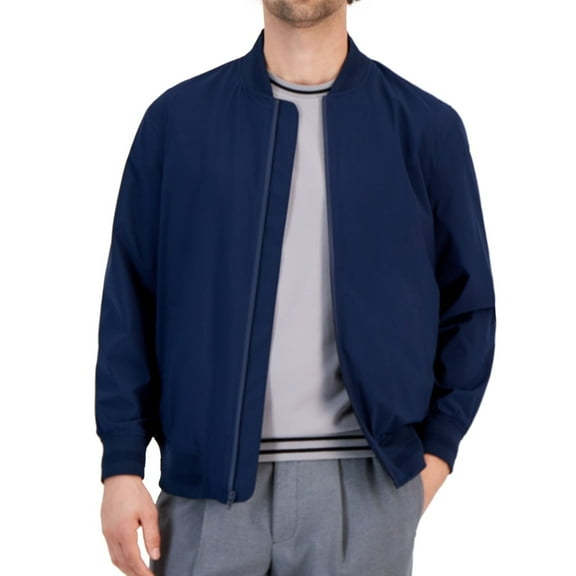 Alfani Mens Water- Resistant Bomber Jacket, Blue, Medium