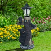 Bear Statue Welcome Sign Garden Statue with Solar Lights, 19 Inches Resin Bear Family on The Tree, Outdoor Bear Dcor for Yard, Garden, Lawn, Patio, Black and Brown Animal Statue