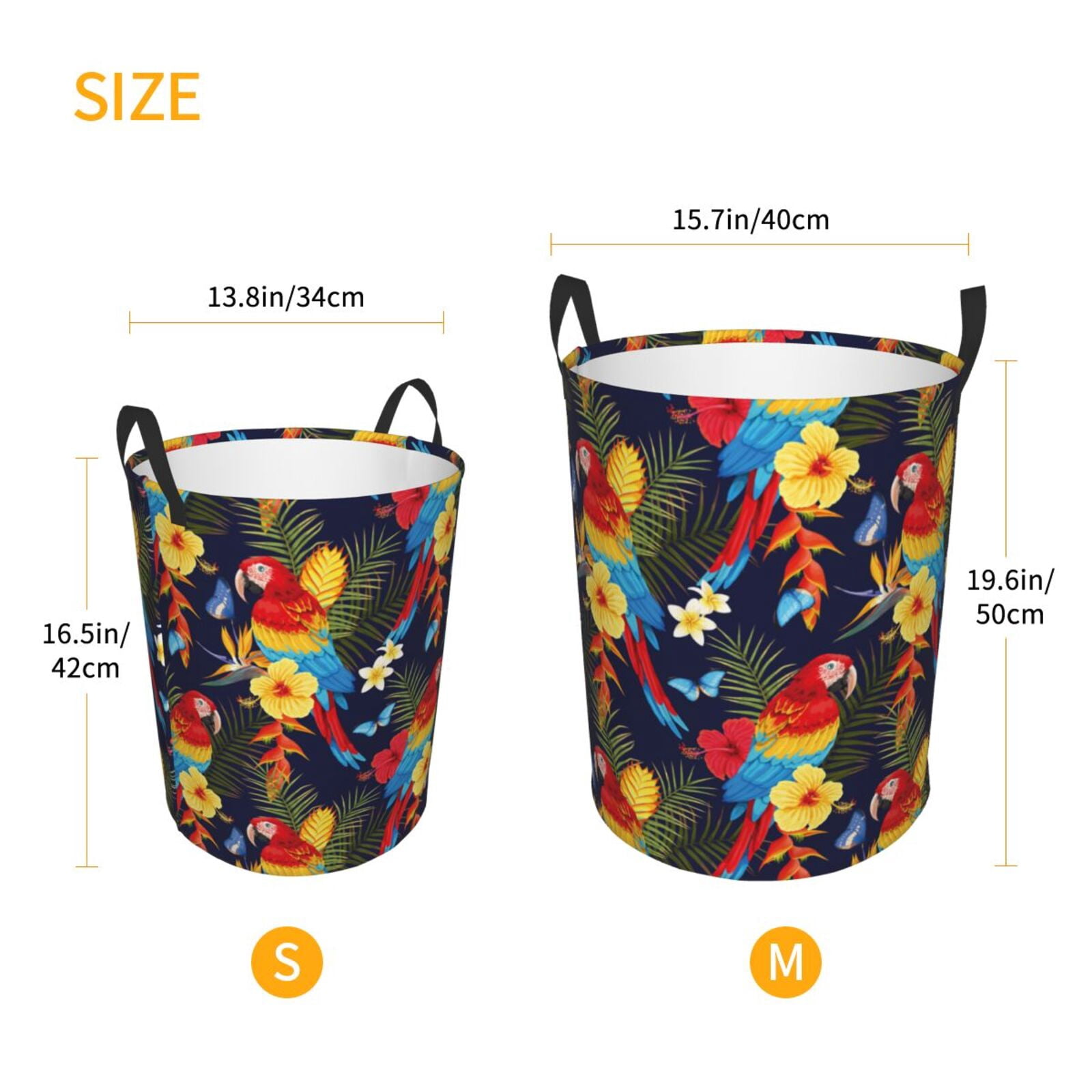 Large Laundry Basket with Handles - Colorful Parrot Flower Palm Leaves Kids Baby Dirty Clothes Laundry Hamper for Bedroom Aesthetic