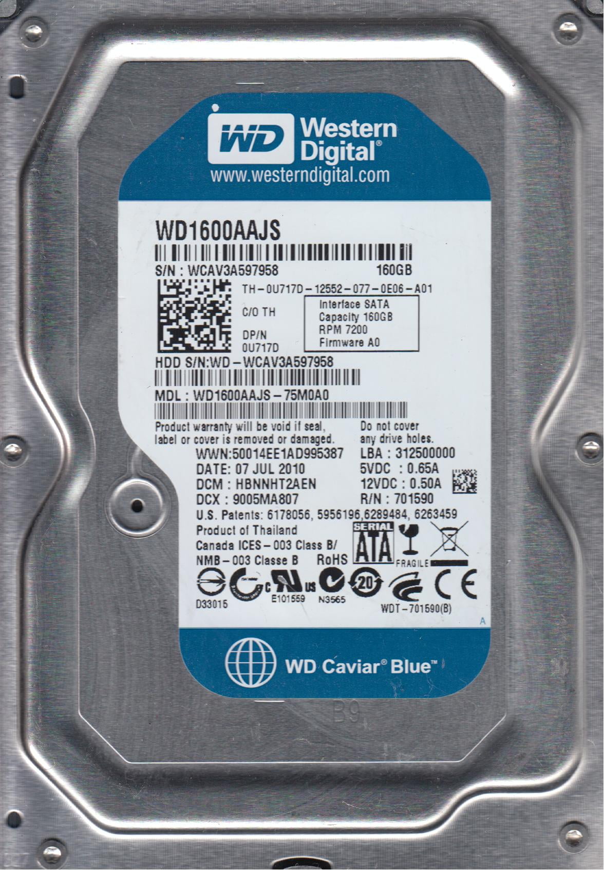 WD1600AAJS-75M0A0, DCM HBNNHT2AEN, Western Digital 160GB SATA 3.5 Hard ...