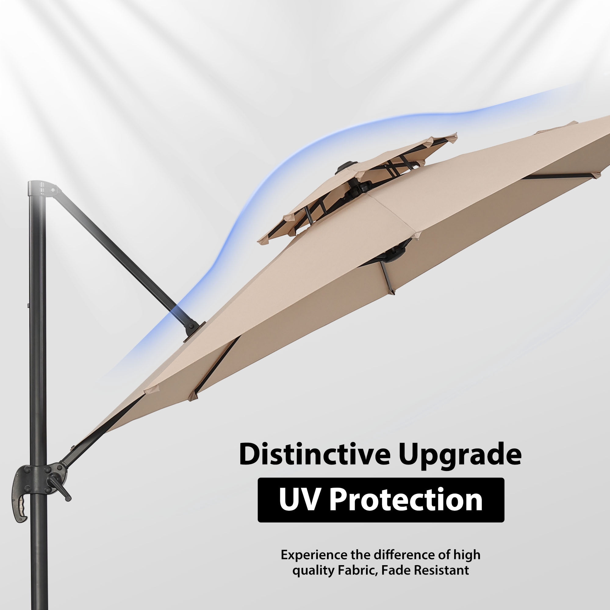 Ainfox 10ft Heavy-Duty Patio Cantilever Umbrella with Cross Base, Beige - 360° Rotation, UV-Resistant Offset Sun Shade