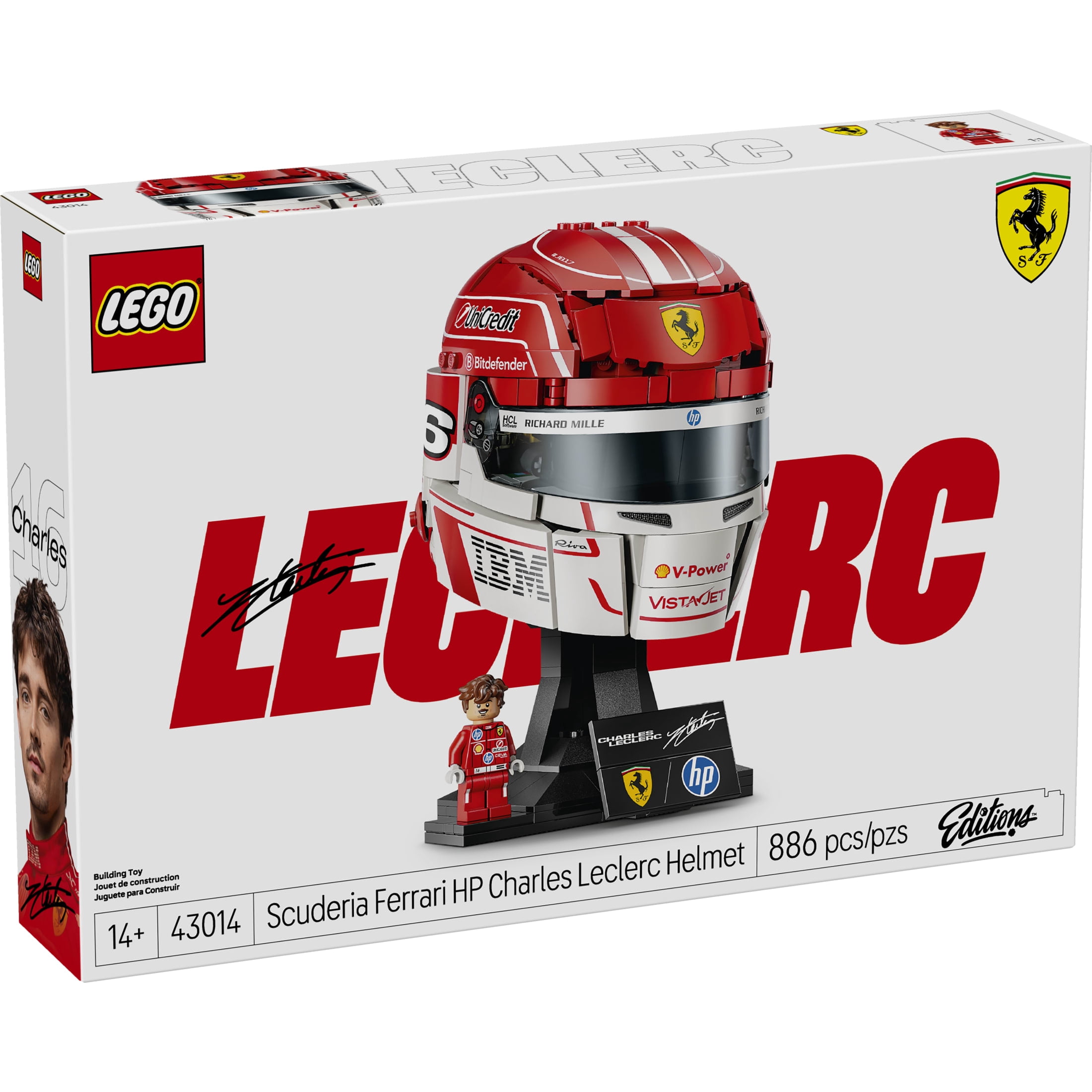 LEGO Editions Scuderia Ferrari HP Charles Leclerc Helmet - Building Set for Teens, Ages 14+ - Collectible F1 Display - Bedroom or Home Office Decor - Fathers Day Gift - 43014