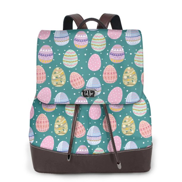 Easygdp Colorful Easter eggs Mochila de Cuero para Mujeres, Bolso de Hombro, Bolsos de Mano de Moda para Trabajo y Viajes