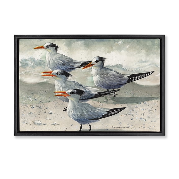 Stupell Industries Rustic Lodge Birds on Sandy Beach Black Floating Frame Canvas Art, 25 x 17, by Christine Reichow